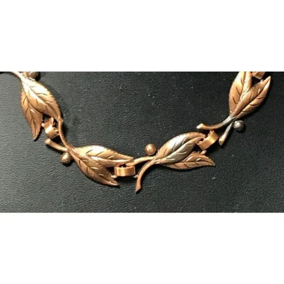 Vintage Bell Trading Post Copper Leaf and Berry Link Choker Necklace MCM - Picture 2 of 4